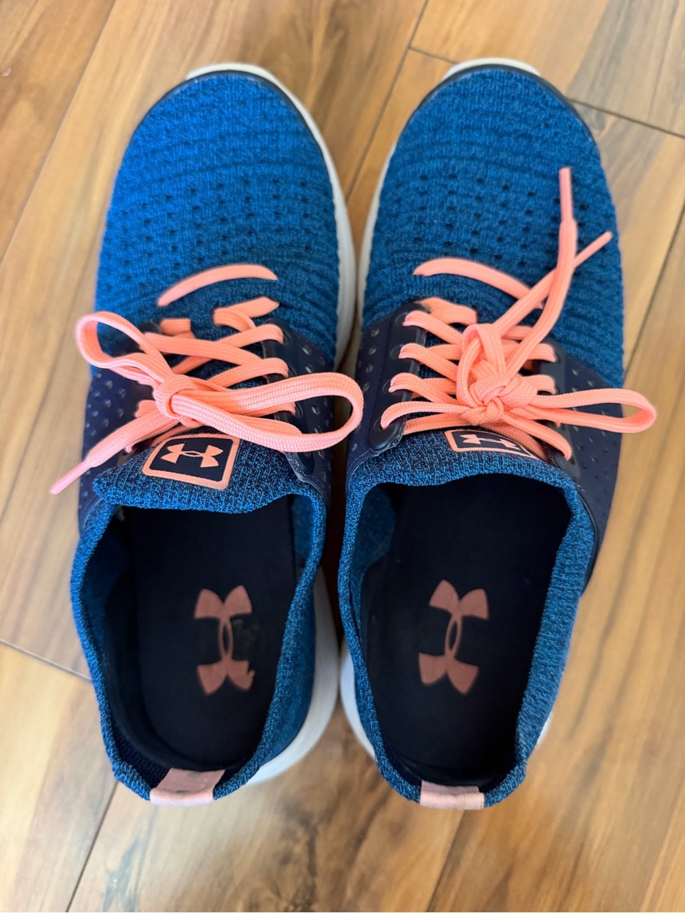 Under Armour Blue And Pink Knit Sneakers with Coral Laces - Picture 3 of 7